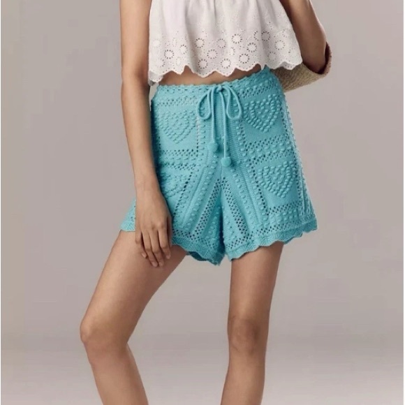 FARM Rio Pants - NWT FARM Rio Crochet High Rise Shorts Size Small Turquoise
